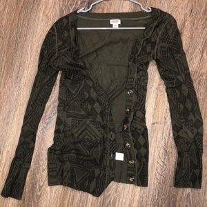 Green patterned cardigan XS